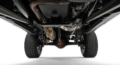 View of underside suspension and exhaust system under Classic Ford Bronco