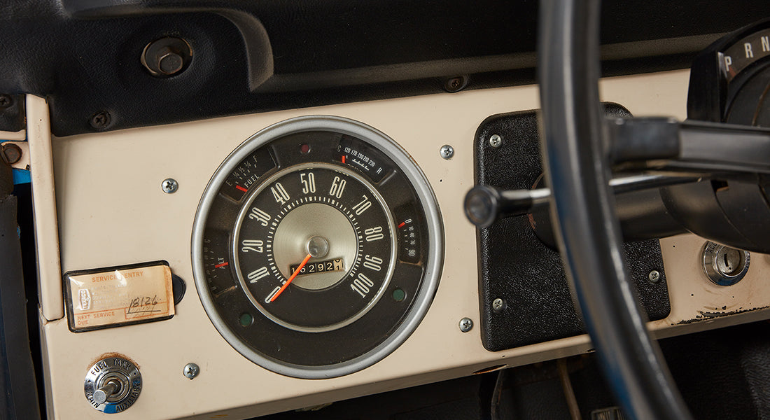 Classic Ford Bronco dashboard speedometer and gauges close-up