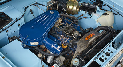 Detailed view of engine bay showing engine and brake booster labeled Wilwood