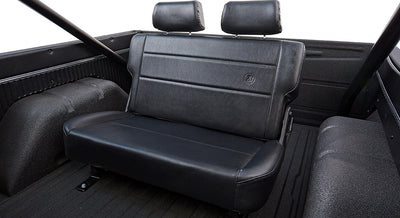 Black rear bench seat with headrests inside Classic Ford Bronco