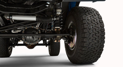 Another close-up detail of rear axle and suspension components of a classic Ford Bronco