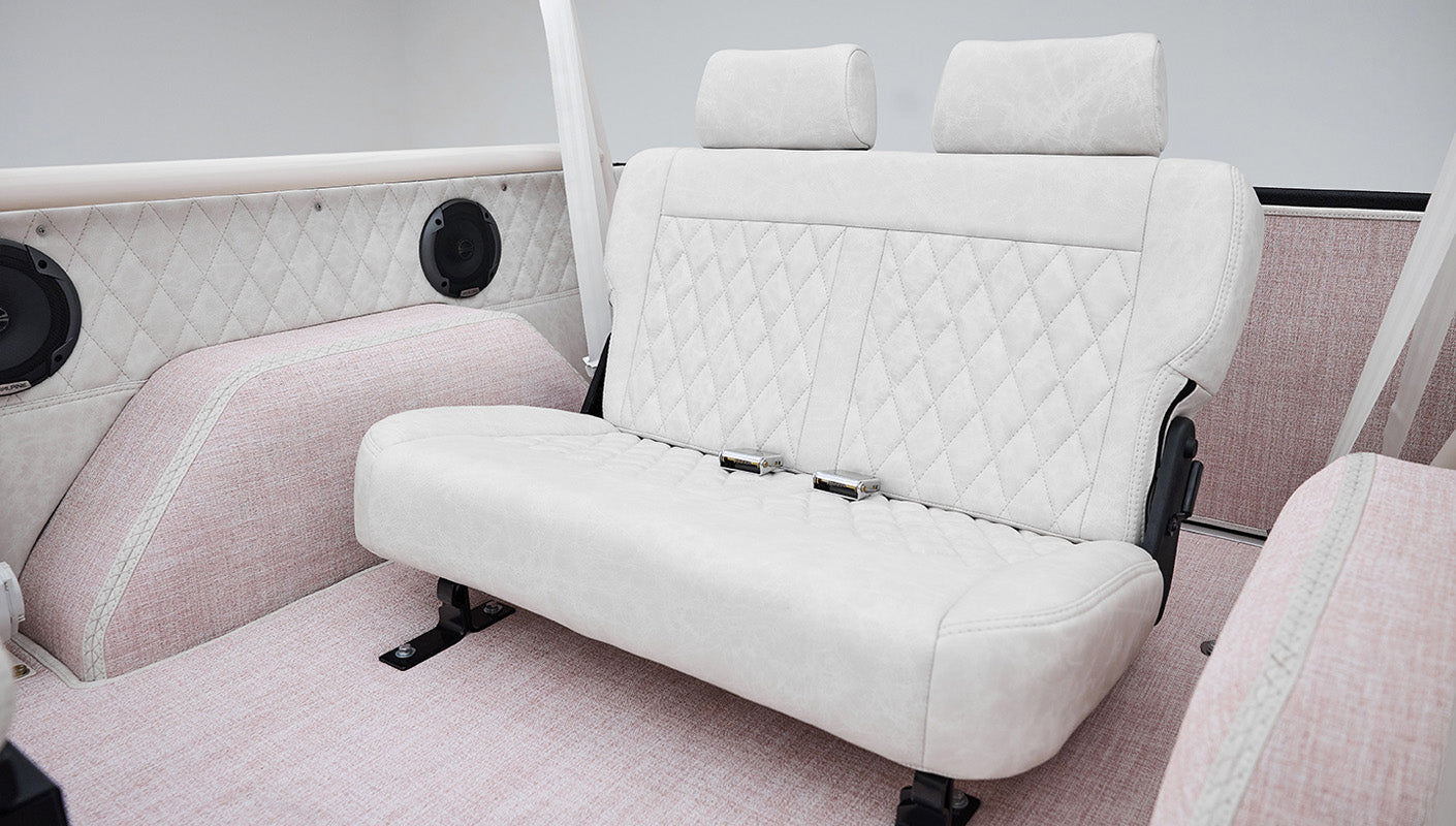 1966 Pink Classic Ford Bronco Coyote Series Roadster with White Leather Interior and Custom Pink Flooring