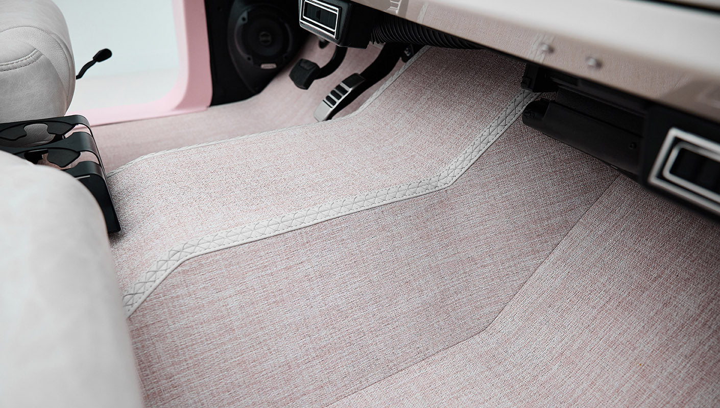1966 Pink Classic Ford Bronco Coyote Series Roadster with White Leather Interior and Custom Pink Flooring