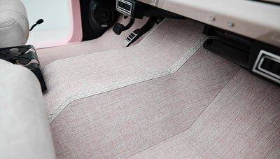 1966 Pink Classic Ford Bronco Coyote Series Roadster with White Leather Interior and Custom Pink Flooring