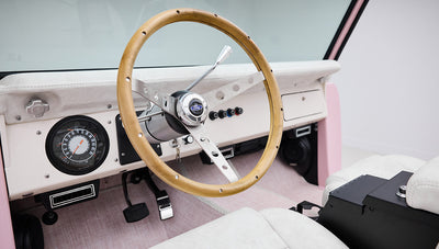 1966 Pink Classic Ford Bronco Coyote Series Roadster with White Leather Interior and Custom Pink Flooring