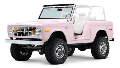 1966 Pink Classic Ford Bronco Coyote Series Roadster with White Leather Interior and Custom Pink Flooring