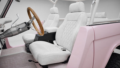 1966 Pink Classic Ford Bronco Coyote Series Roadster with White Leather Interior and Custom Pink Flooring