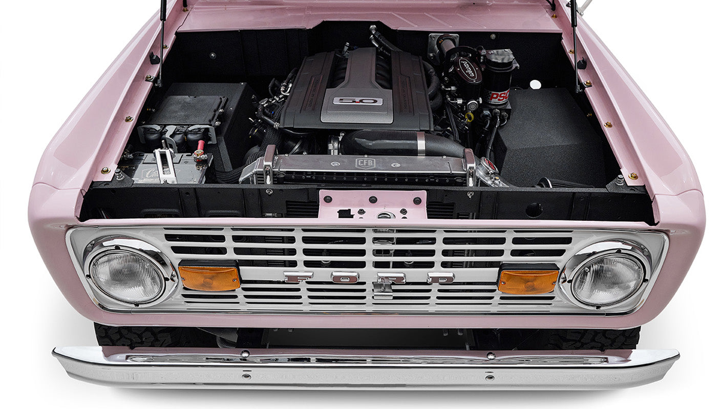 1966 Pink Classic Ford Bronco Coyote Series Roadster with White Leather Interior and Custom Pink Flooring