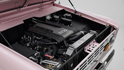 1966 Pink Classic Ford Bronco Coyote Series Roadster with White Leather Interior and Custom Pink Flooring
