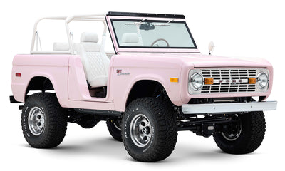 1966 Pink Classic Ford Bronco Coyote Series Roadster with White Leather Interior and Custom Pink Flooring