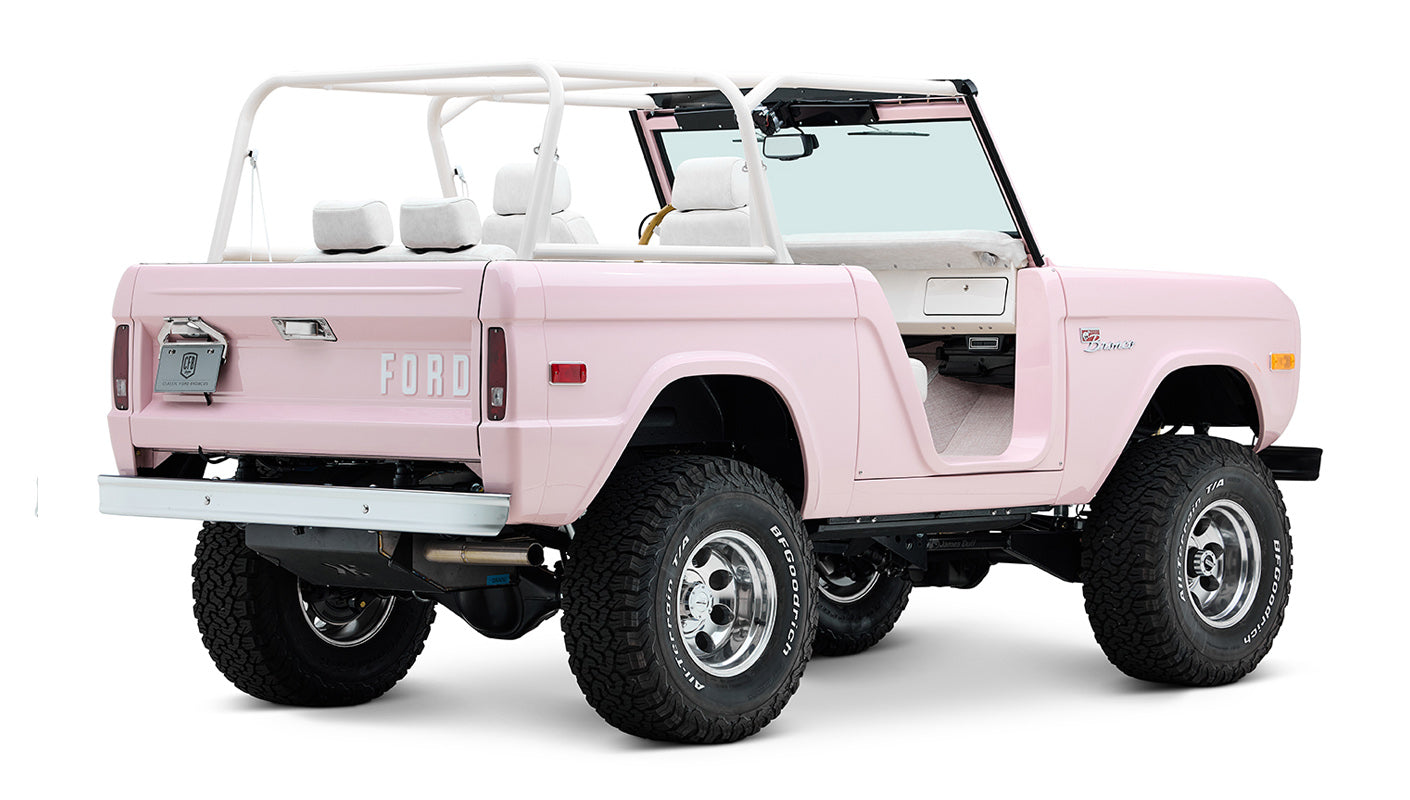 1966 Pink Classic Ford Bronco Coyote Series Roadster with White Leather Interior and Custom Pink Flooring