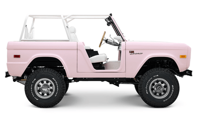 1966 Pink Classic Ford Bronco Coyote Series Roadster with White Leather Interior and Custom Pink Flooring