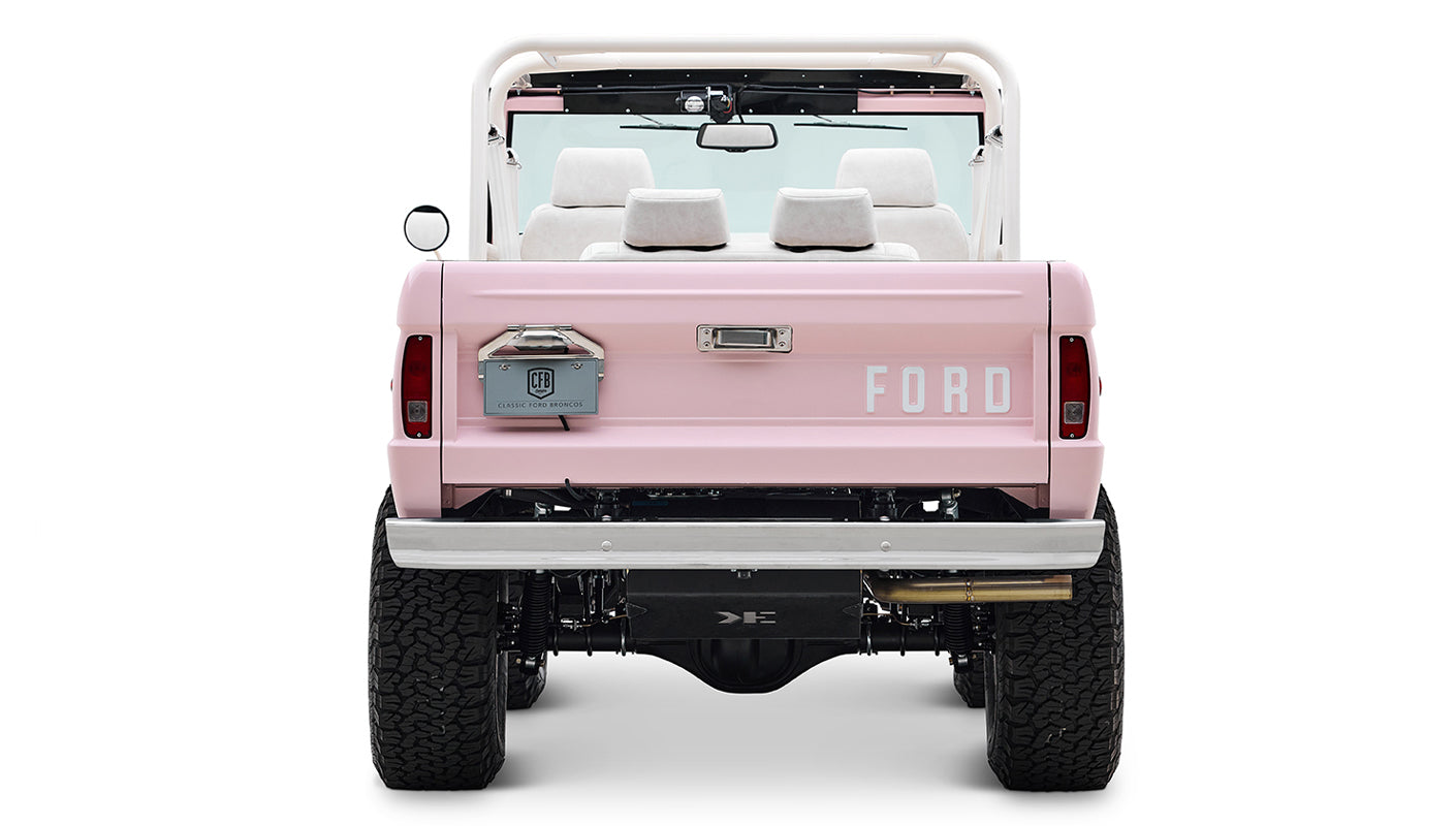 1966 Pink Classic Ford Bronco Coyote Series Roadster with White Leather Interior and Custom Pink Flooring