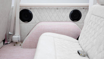 1966 Pink Classic Ford Bronco Coyote Series Roadster with White Leather Interior and Custom Pink Flooring