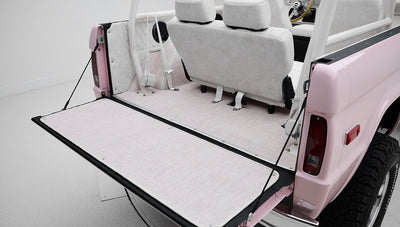 1966 Pink Classic Ford Bronco Coyote Series Roadster with White Leather Interior and Custom Pink Flooring