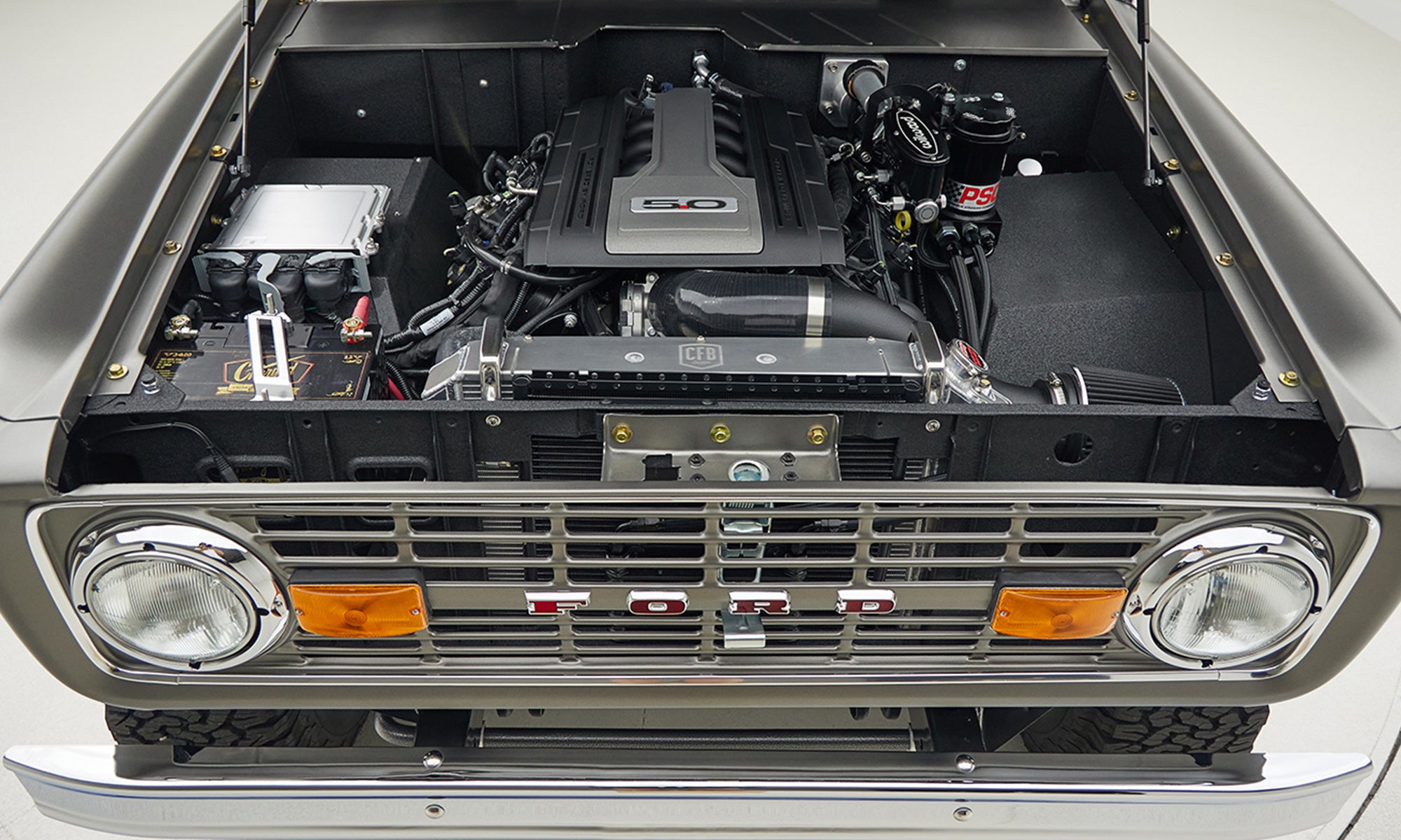 1972 classic ford bronco in matte silver over orange leather interior coyote series motor