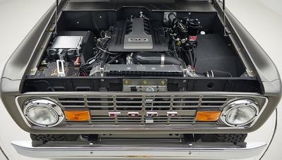 1972 classic ford bronco in matte silver with orange leather interior ford racing coyote v8 motor