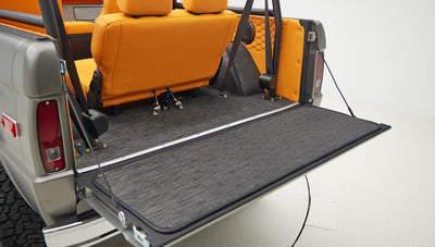 1972 classic ford bronco in matte silver with orange leather interior custom boat flooring tail gate