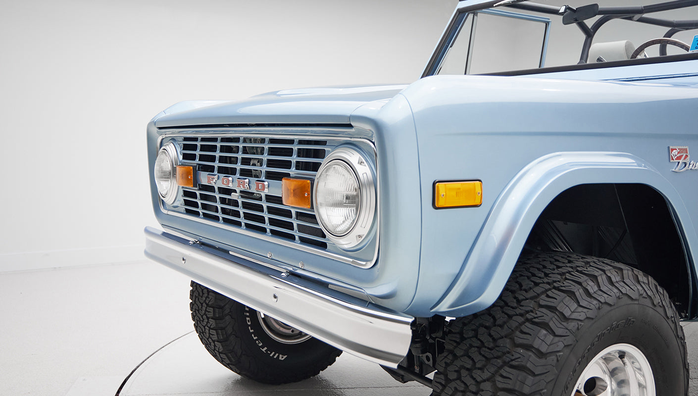 1973 brittany blue 302 series with gray leather front grill