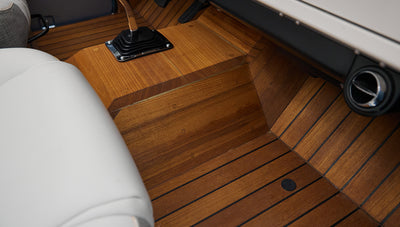 1973 brittany blue 302 series with gray leather teak floor detail