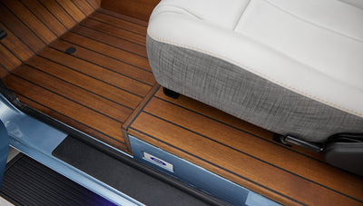 1973 brittany blue 302 series with gray leather teak floor detail