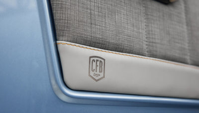 1973 brittany blue 302 series with gray leather door detail