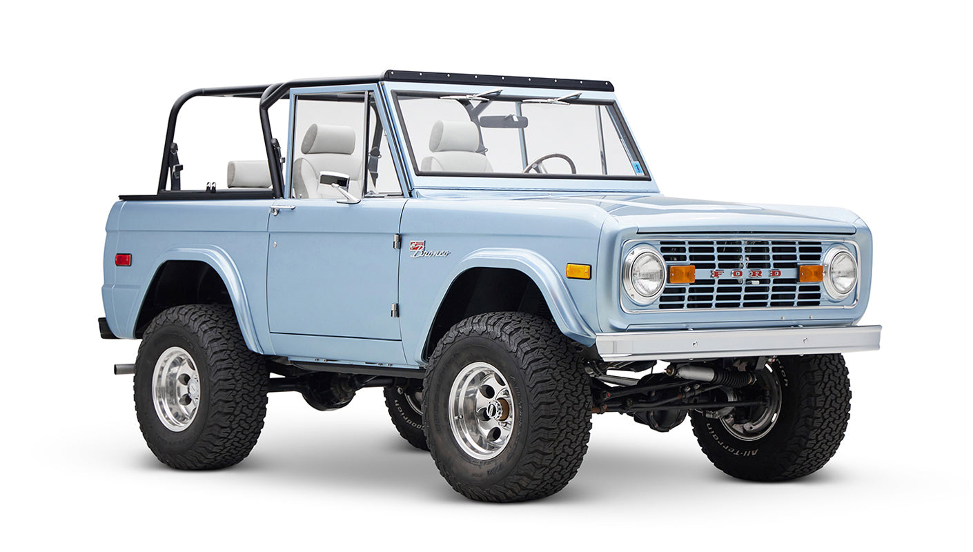 1973 brittany blue 302 series with gray leather front passenger angle