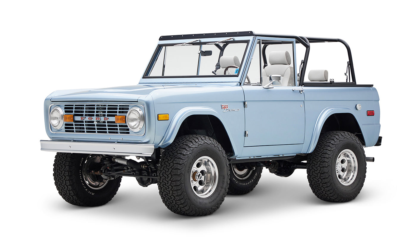 1973 brittany blue 302 series with gray leather front driver angle