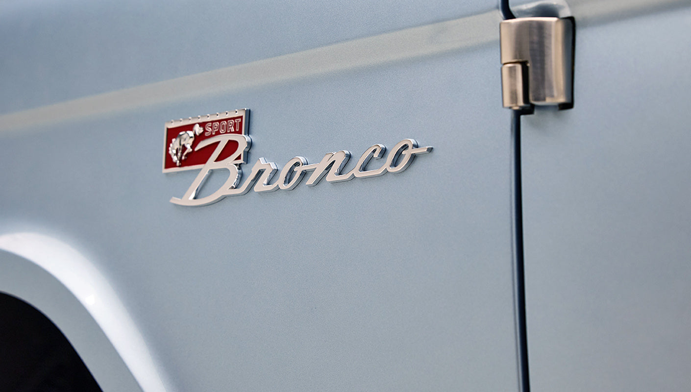 1974 Blue Classic Ford Broncos Coyote Series with custom leather interior, custom carpet and family roll cage