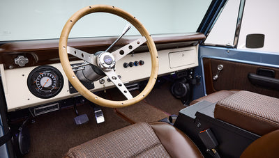 1974 Blue Classic Ford Broncos Coyote Series with custom leather interior, custom carpet and family roll cage