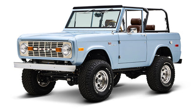 1974 Blue Classic Ford Broncos Coyote Series with custom leather interior, custom carpet and family roll cage