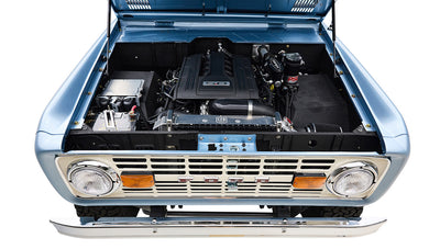 1974 Blue Classic Ford Broncos Coyote Series with custom leather interior, custom carpet and family roll cage