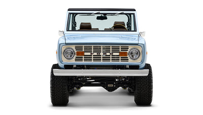 1974 Blue Classic Ford Broncos Coyote Series with custom leather interior, custom carpet and family roll cage