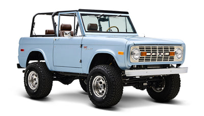 1974 Blue Classic Ford Broncos Coyote Series with custom leather interior, custom carpet and family roll cage
