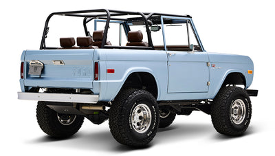 1974 Blue Classic Ford Broncos Coyote Series with custom leather interior, custom carpet and family roll cage