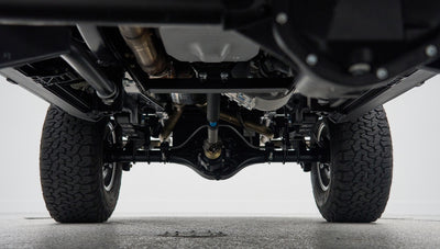 Undercarriage view of Classic Ford Bronco rear axle and suspension system