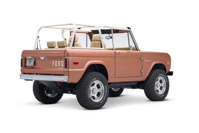 Classic Ford Bronco Paloma EV, rear driver side view isolated on white background