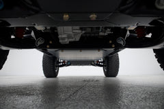 Underside view of Classic Ford Bronco showing chassis and suspension parts