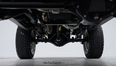 Underside view showing rear axle and tires with suspension details