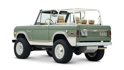 Classic Ford Bronco rear-side view showing tailgate and spare tire area