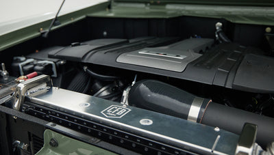 Close-up of Classic Ford Bronco engine and radiator components