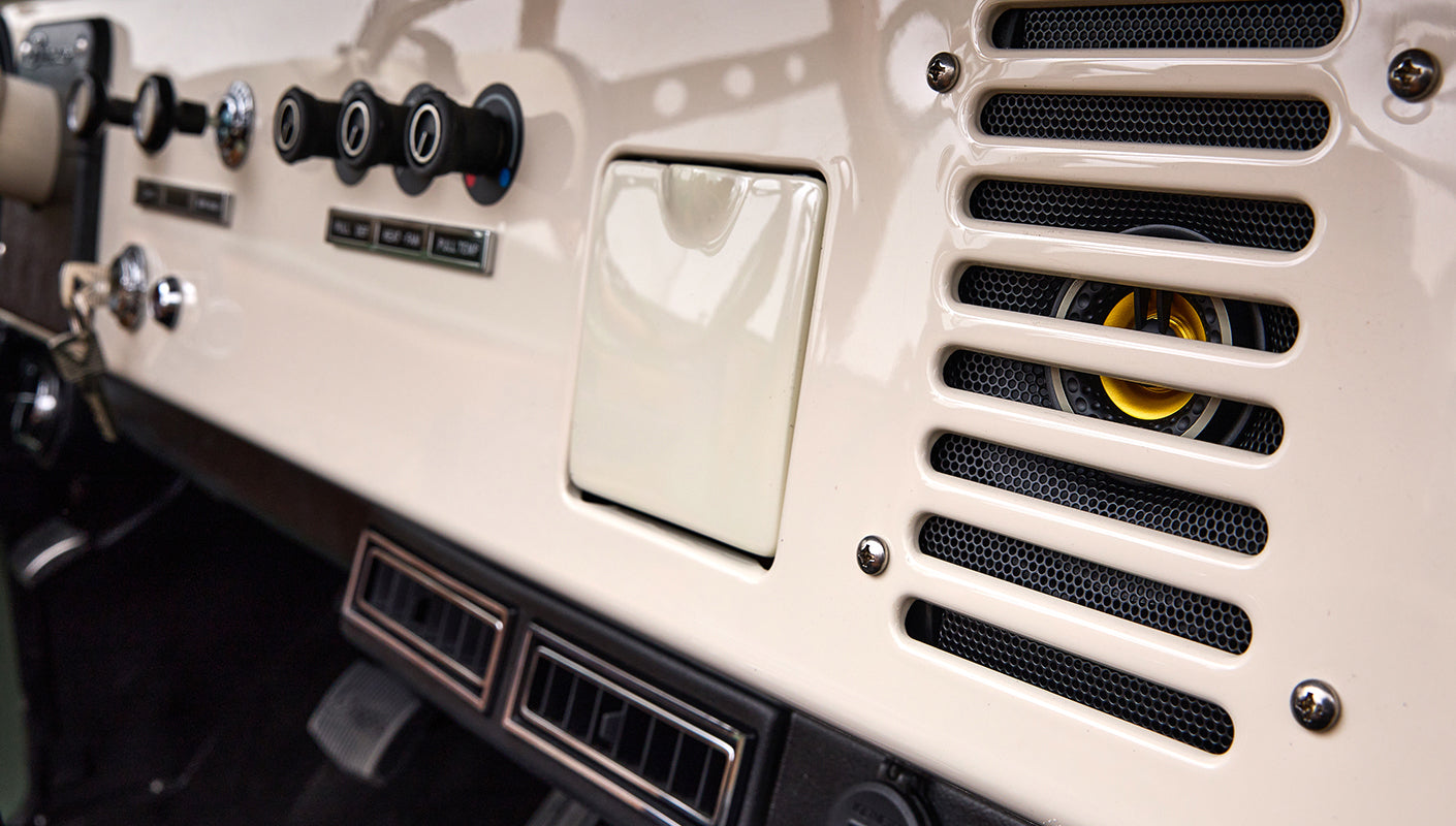 Close-up of Classic Ford Bronco dashboard vents and control knobs