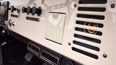 Close-up of Classic Ford Bronco dashboard vents and control knobs