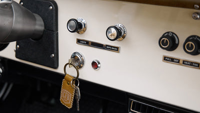 1973 Ford Bronco in Brittany Blue over Whiskey leather key