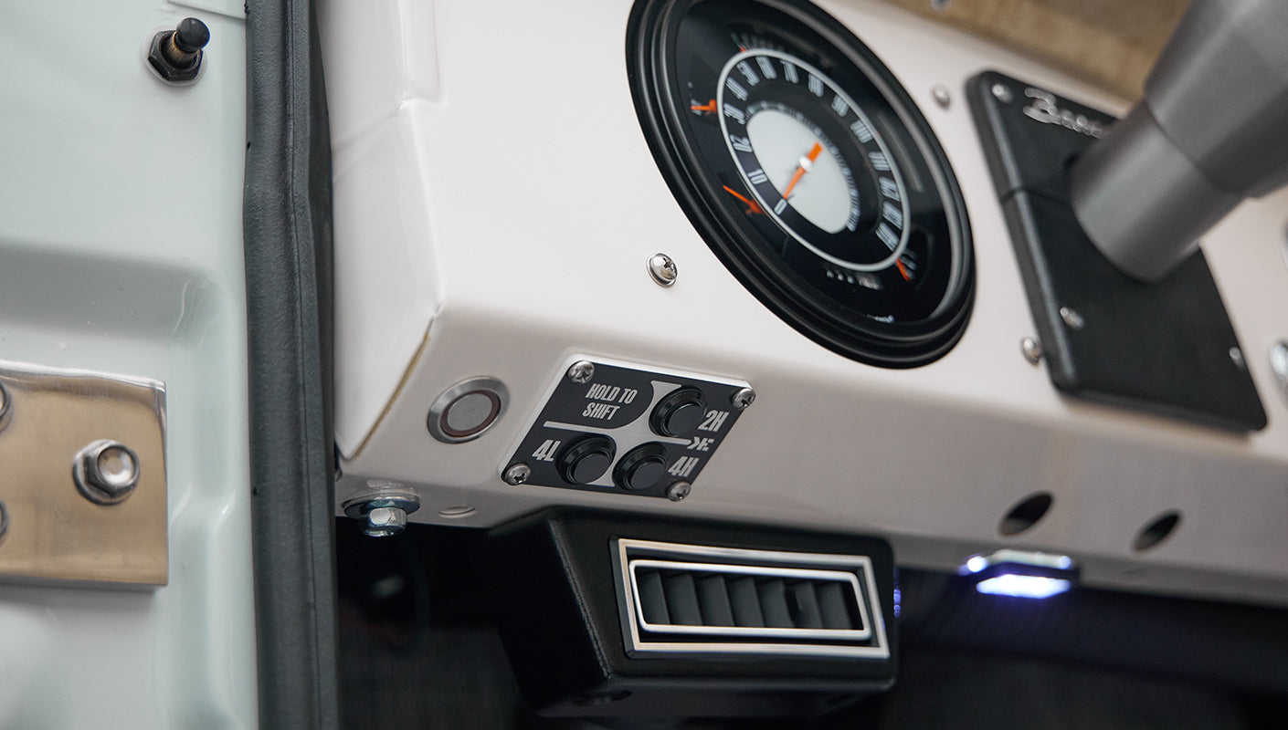 1973 classic ford bronco in diamond blue with butterscotch leather interior, vintage decals and chrome trim electronic transfer case