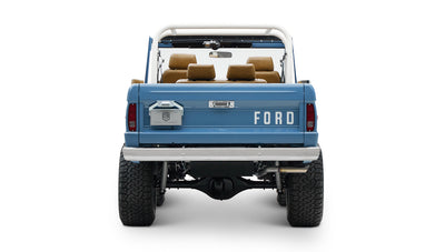 1974 classic ford bronco in stars & stripes blue with whiskey leather rear end