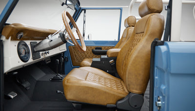 1974 classic ford bronco in stars & stripes blue with whiskey leather interioe
