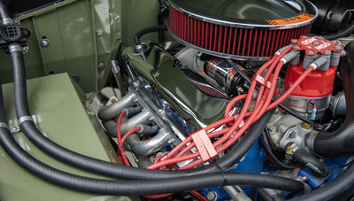 1976 classic ford bronco in boxwood green with ball glove leather motor detail
