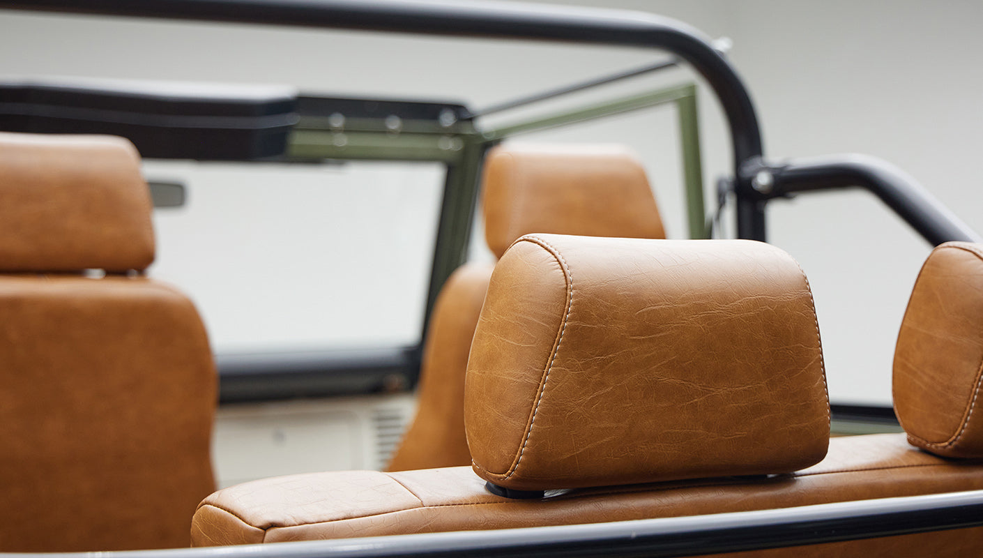 1976 classic ford bronco in boxwood green with ball glove leather headrests