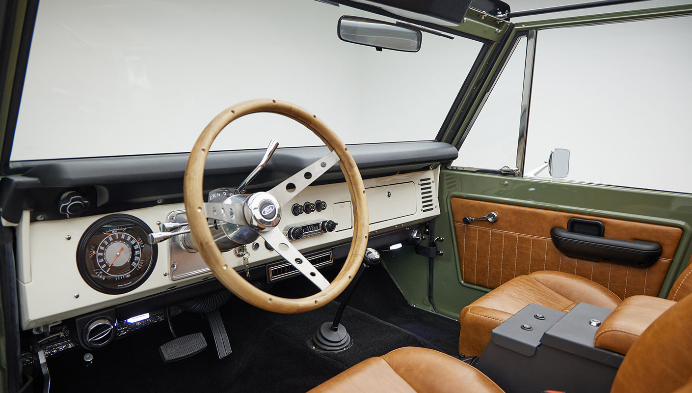 1976 classic ford bronco in boxwood green with ball glove leather steering whel